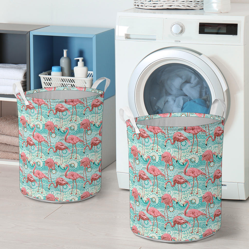 Flamingo Background Themed Print Laundry Basket