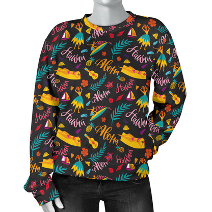 Aloha Hawaii Summer Design Themed Print Women Long Sleeve Sweatshirt