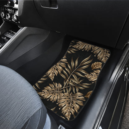 Brown Tropical Palm Leaves Car Floor Mats Front Back