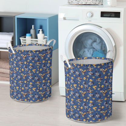 Hawaiian Flower Blue Print Laundry Basket