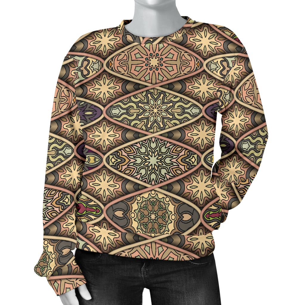 Mandala Motif Themed Design Print Women Long Sleeve Sweatshirt