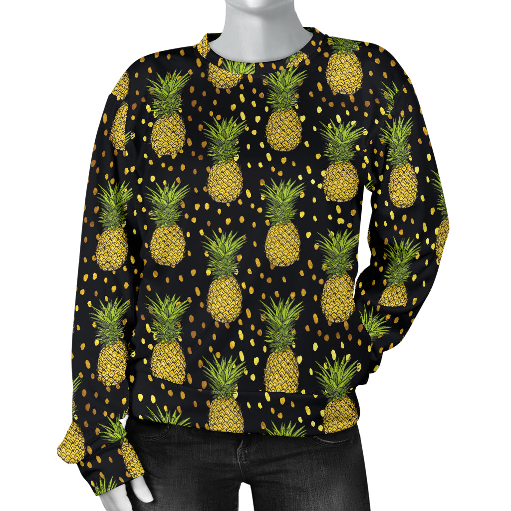 Pineapple Gold Dot Themed Print Women Long Sleeve Sweatshirt