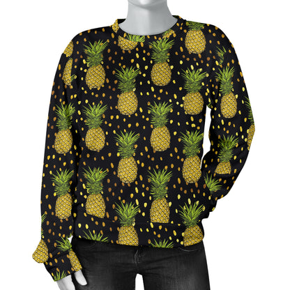 Pineapple Gold Dot Themed Print Women Long Sleeve Sweatshirt