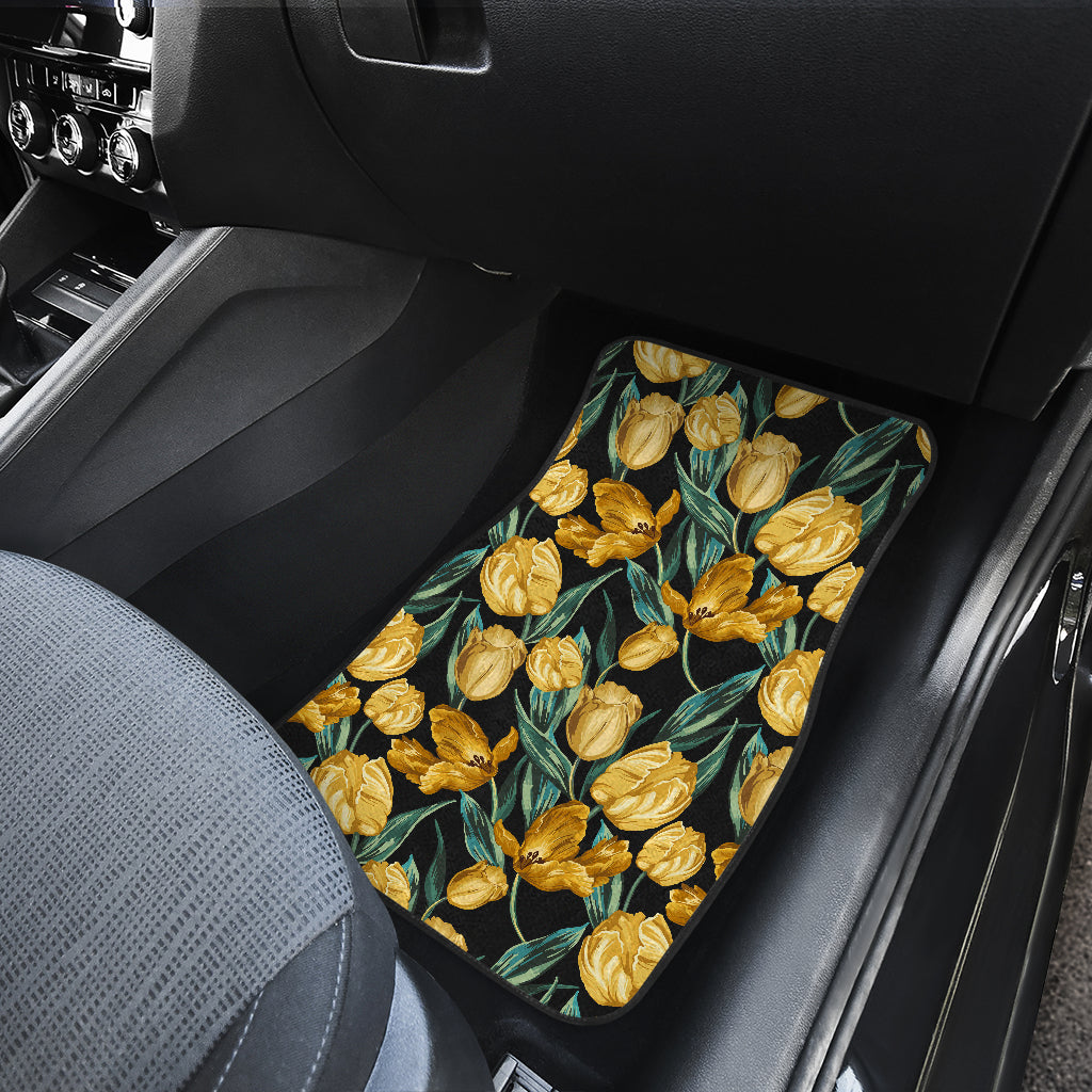 Elegant Yellow Tulip Print Car Floor Mats Front Back