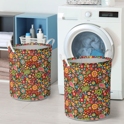 Flower Power Peace Paisley Themed Print Laundry Basket