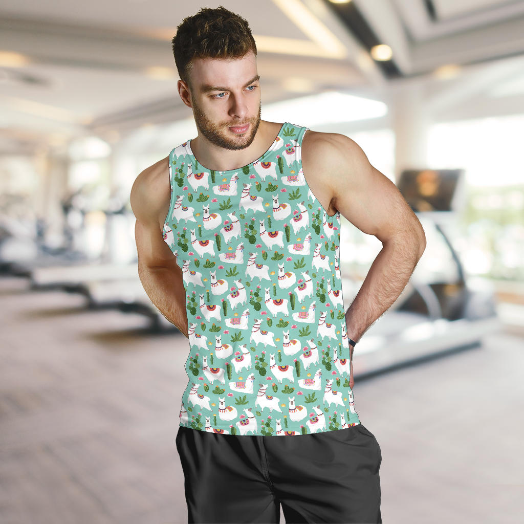 Llama with Cactus Themed Print Men Tank Top
