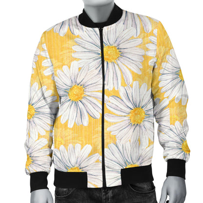 Daisy Yellow Watercolor Print Pattern Men Bomber Jacket