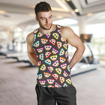 Monkey Head Design Themed Print Men Tank Top