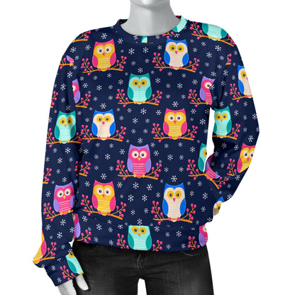 Owl Cute Themed Design Print Women Long Sleeve Sweatshirt