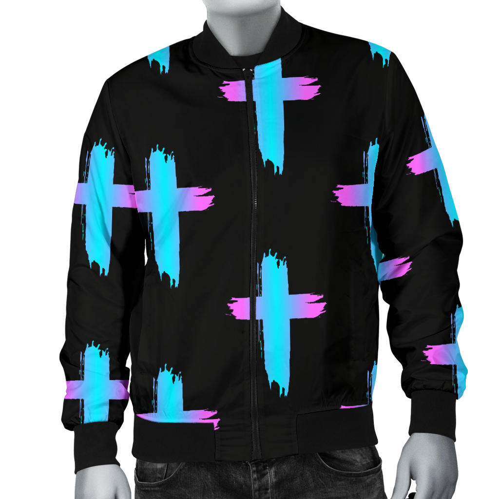 Christian Cross neon Pattern Men Bomber Jacket