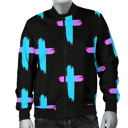 Christian Cross neon Pattern Men Bomber Jacket