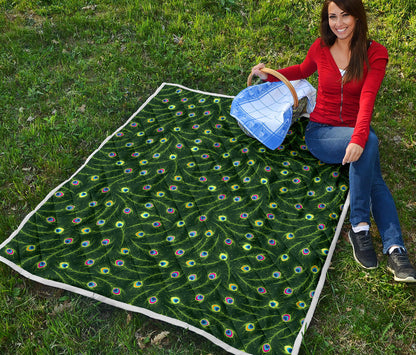 Peacock Feather Green Design Print Quilt Bedspread