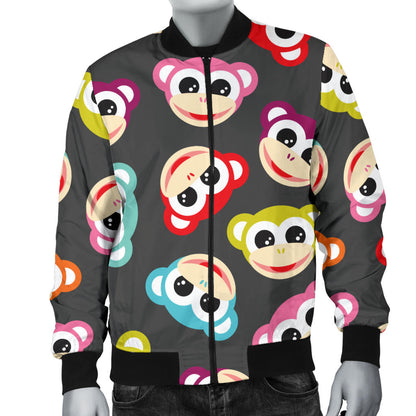 Monkey Head Design Themed Print Men Bomber Jacket