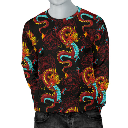 Chinese Dragons and Peonies Design Men Long Sleeve Sweatshirt