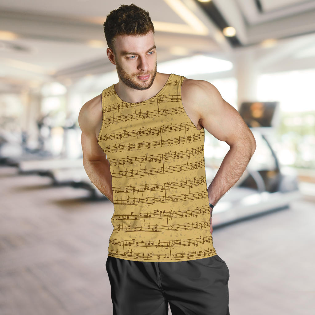 Music Note Vintage Themed Print Men Tank Top