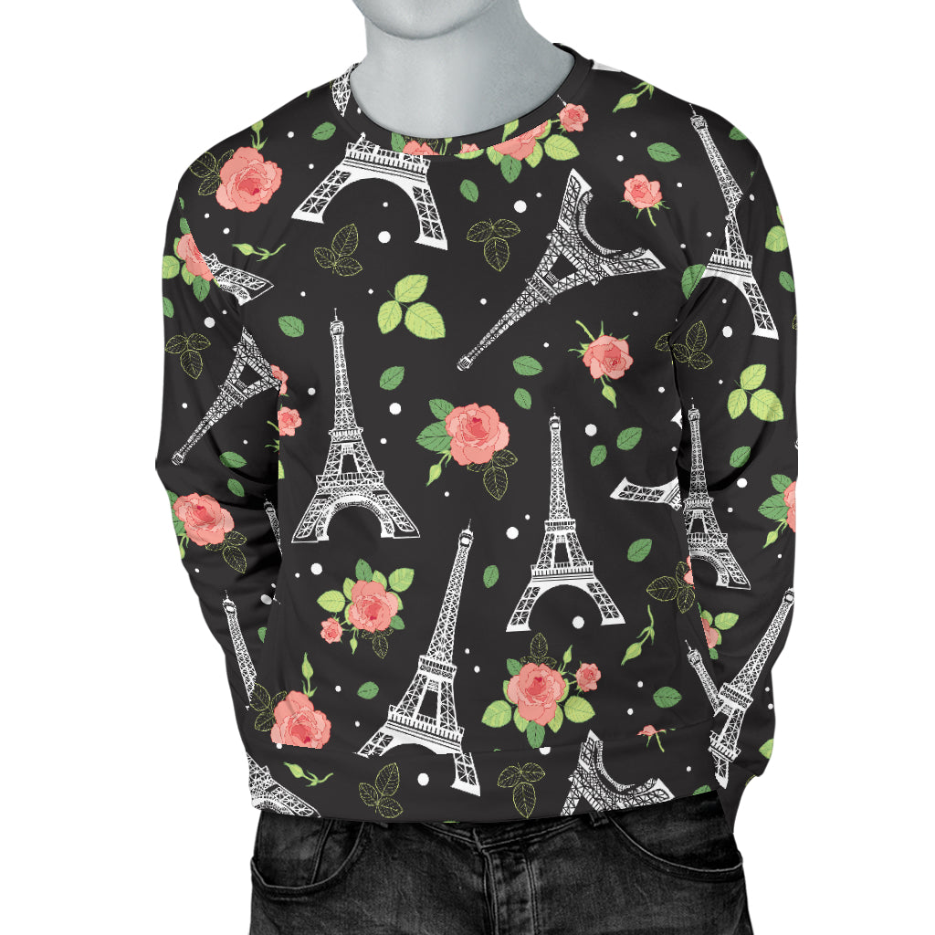Eiffel Tower Rose Print Men Long Sleeve Sweatshirt
