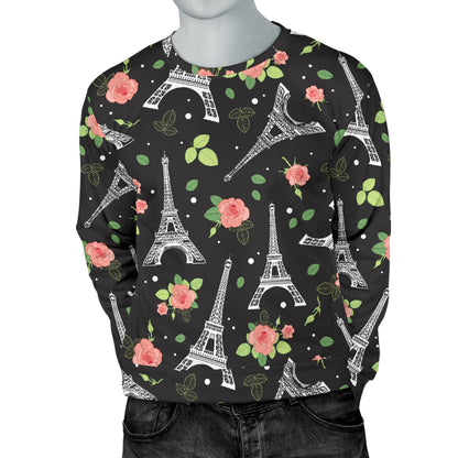 Eiffel Tower Rose Print Men Long Sleeve Sweatshirt