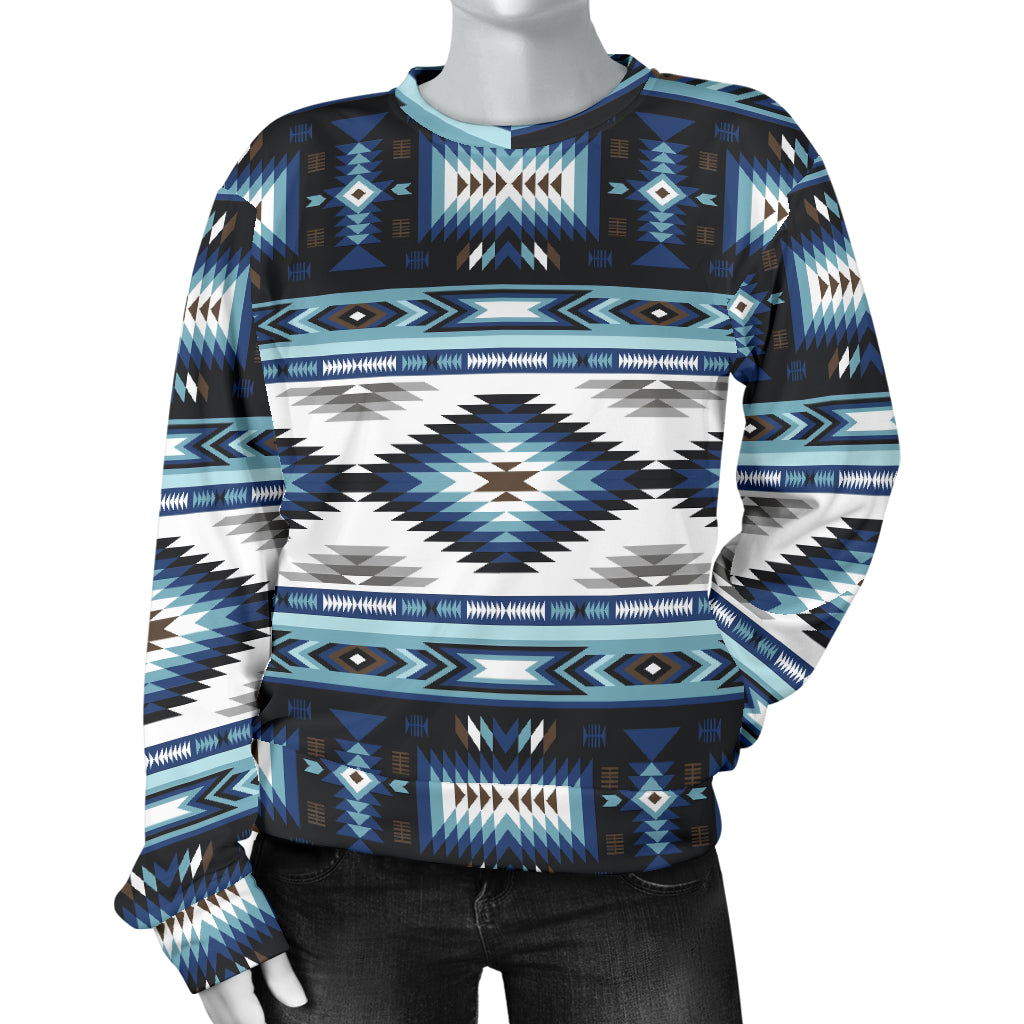Navajo Dark Blue Print Pattern Women Long Sleeve Sweatshirt