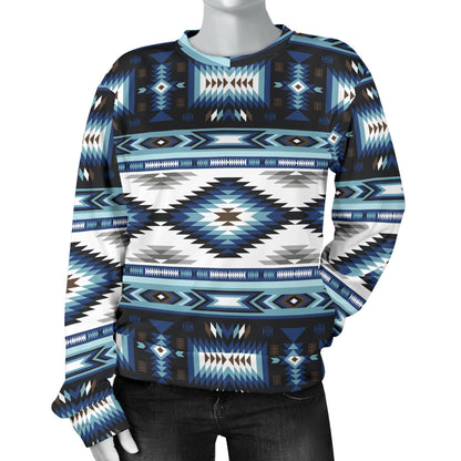 Navajo Dark Blue Print Pattern Women Long Sleeve Sweatshirt