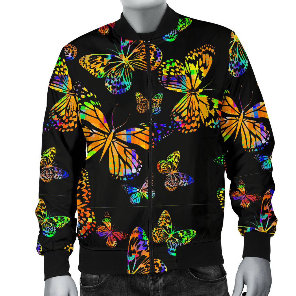 Butterfly Neon Color Print Pattern Men Bomber Jacket