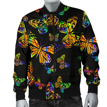 Butterfly Neon Color Print Pattern Men Bomber Jacket