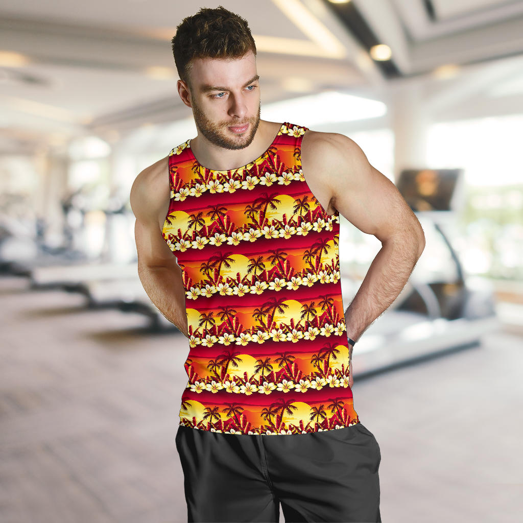 Hawaiian Tropical Sunset Hibiscus Print Men Tank Top