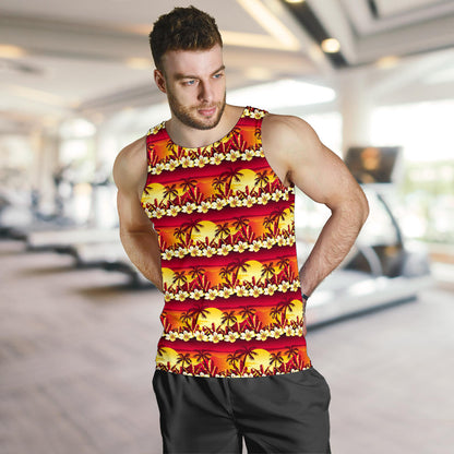 Hawaiian Tropical Sunset Hibiscus Print Men Tank Top