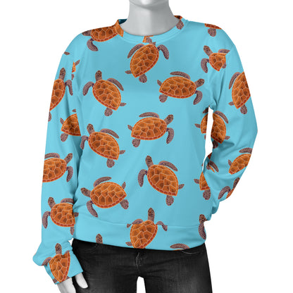 Brow Sea Turtle Print Pattern Women Long Sleeve Sweatshirt