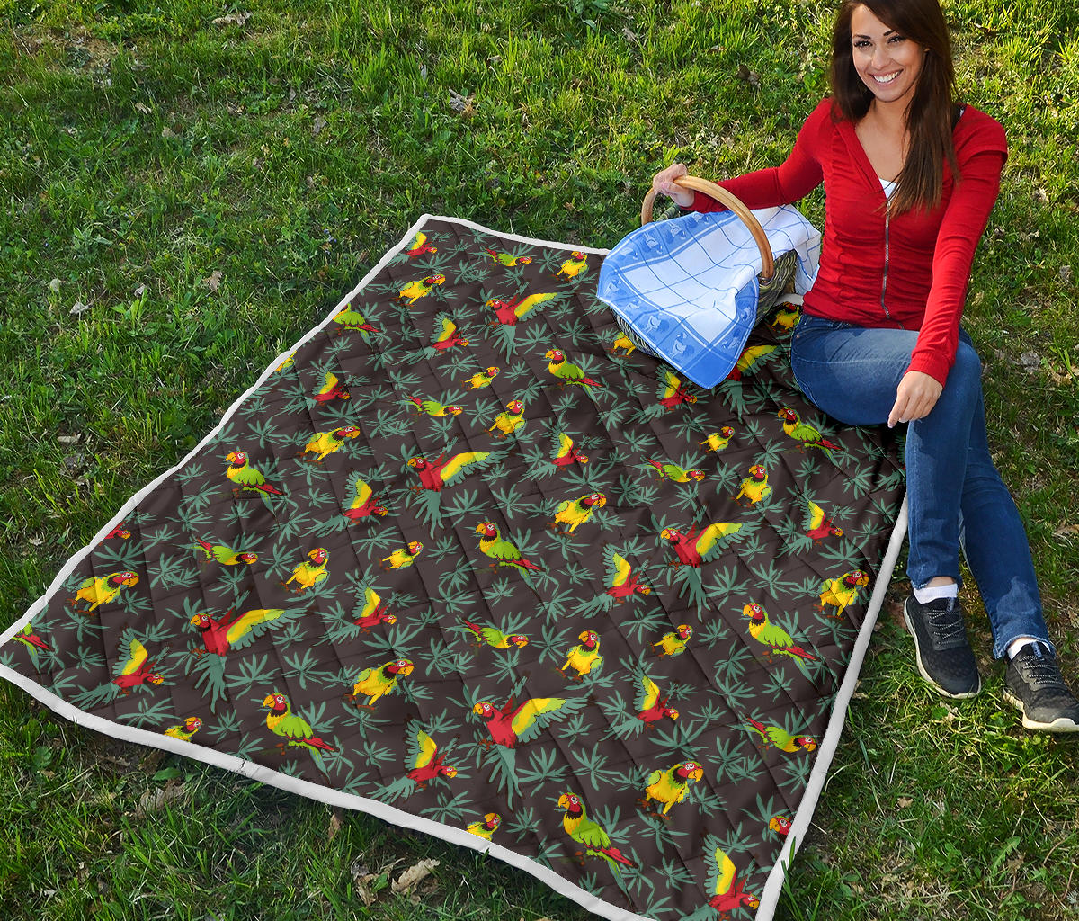 Parrot Themed Print Quilt Bedspread
