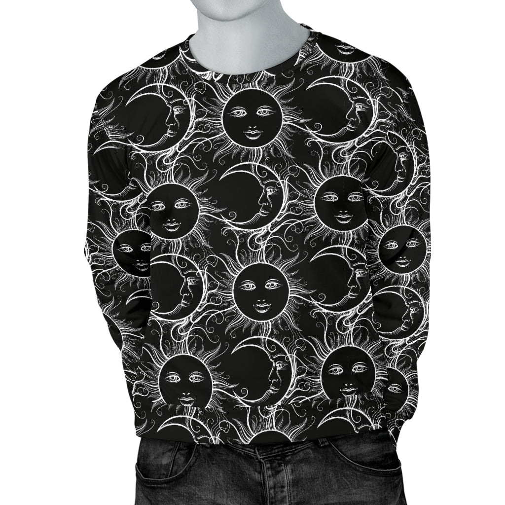 Sun Moon White Design Themed Print Men Long Sleeve Sweatshirt