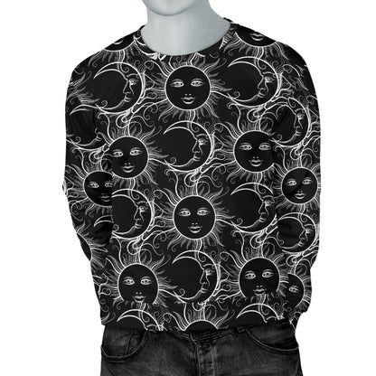 Sun Moon White Design Themed Print Men Long Sleeve Sweatshirt