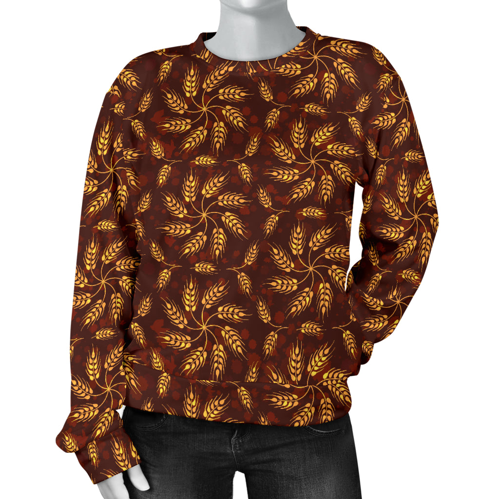 Agricultural Brown Wheat Print Pattern Women Long Sleeve Sweatshirt