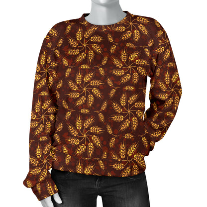 Agricultural Brown Wheat Print Pattern Women Long Sleeve Sweatshirt
