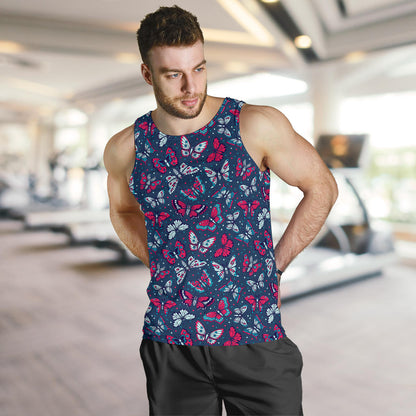 Butterfly Red Deep Blue Print Pattern Men Tank Top