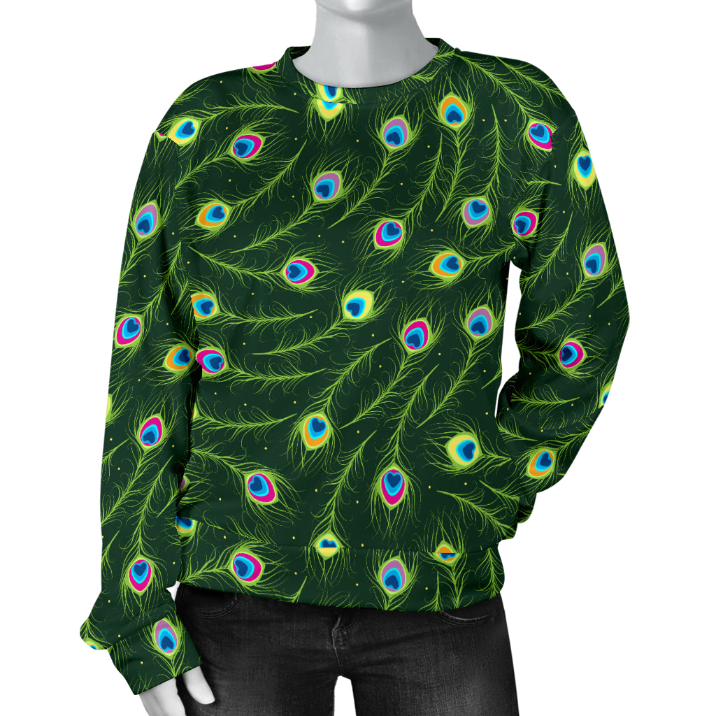 Peacock Feather Green Design Print Women Long Sleeve Sweatshirt