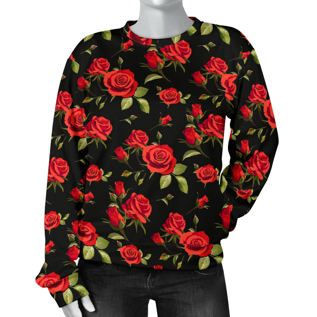 Red Rose Themed Print Women Long Sleeve Sweatshirt