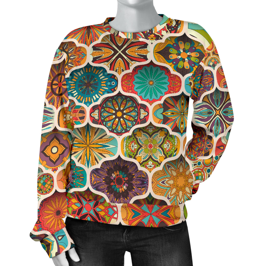 Mandala Mosaic Themed Design Print Women Long Sleeve Sweatshirt