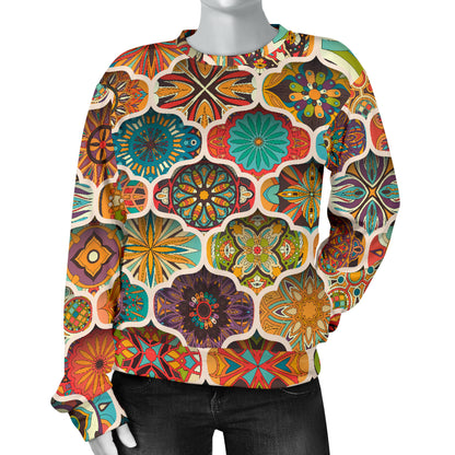 Mandala Mosaic Themed Design Print Women Long Sleeve Sweatshirt