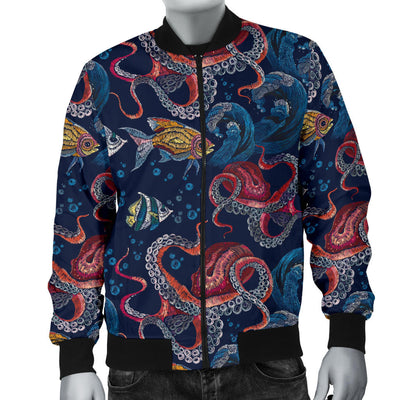 Octopus Deep Sea Print Themed Men Bomber Jacket