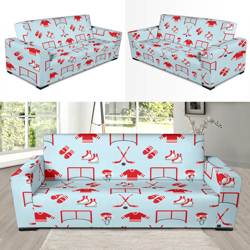 Hockey Red Equipment Print Design LKS305 Sofa Slipcover