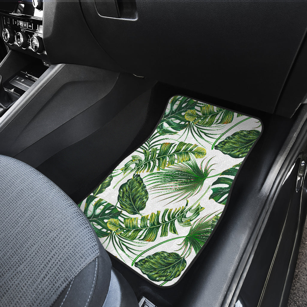 Green Pattern Tropical Palm Leaves Car Floor Mats Front Back