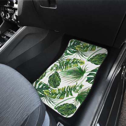 Green Pattern Tropical Palm Leaves Car Floor Mats Front Back