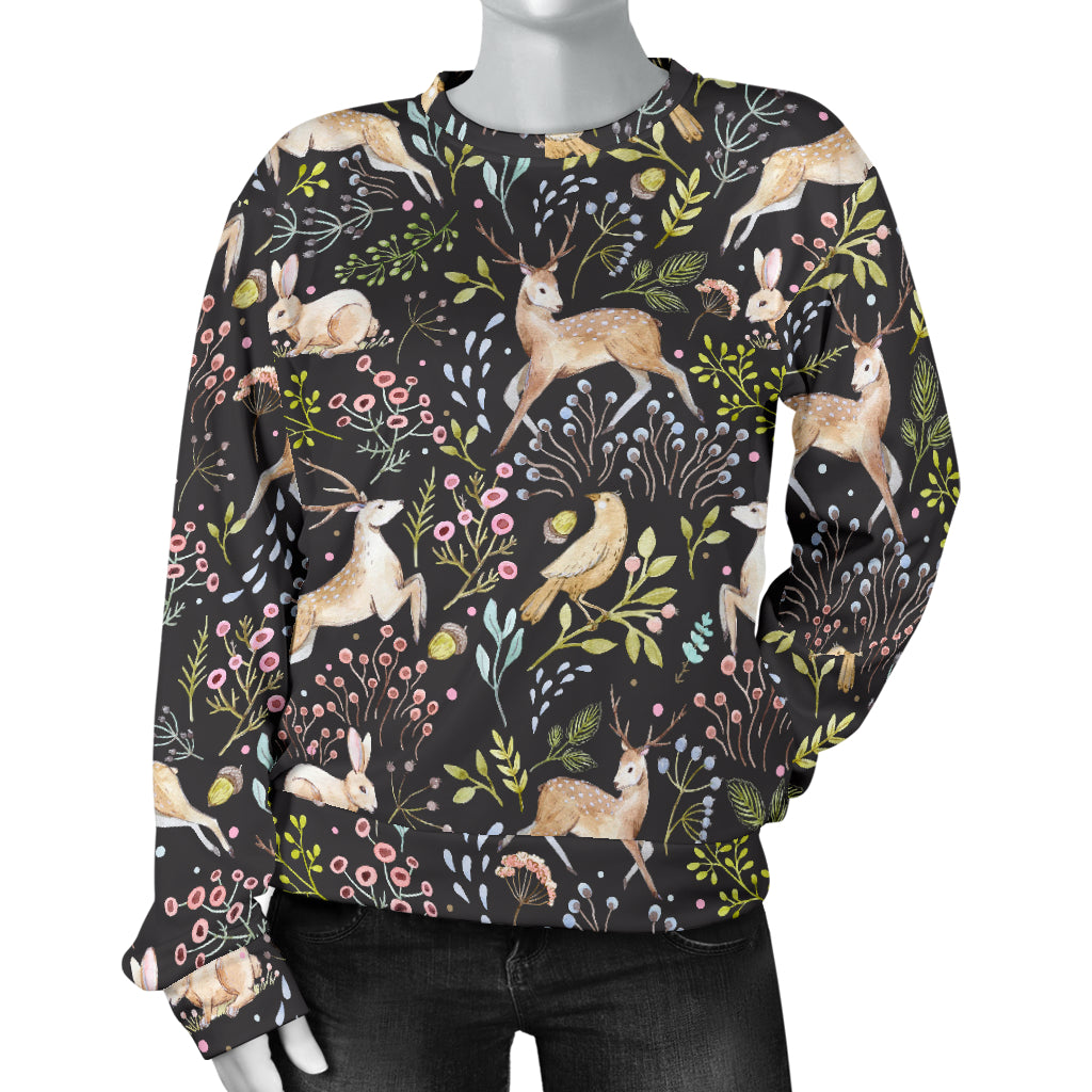 Deer Floral Jungle Women Long Sleeve Sweatshirt