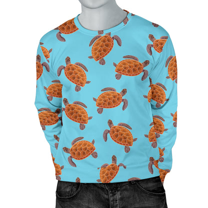 Brow Sea Turtle Print Pattern Men Long Sleeve Sweatshirt