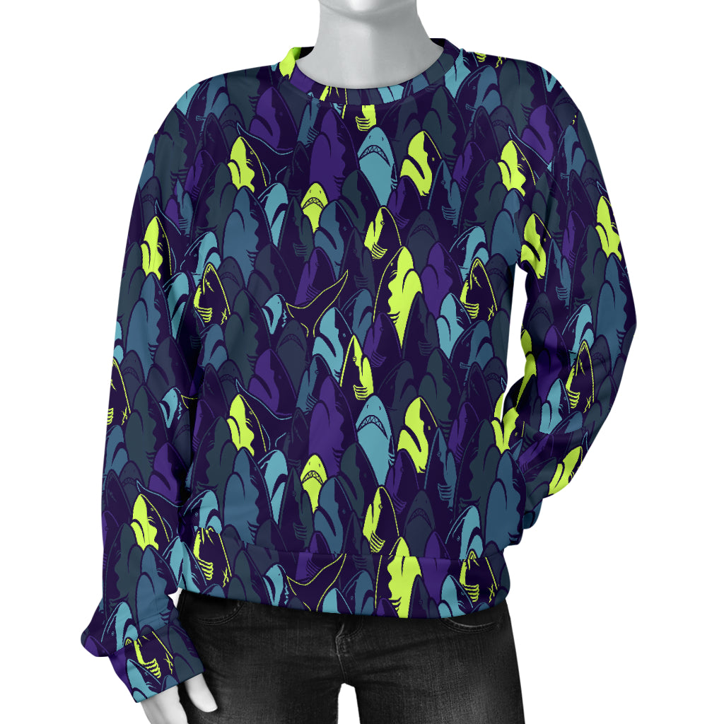 Shark Neon color Print Women Long Sleeve Sweatshirt