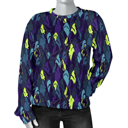 Shark Neon color Print Women Long Sleeve Sweatshirt