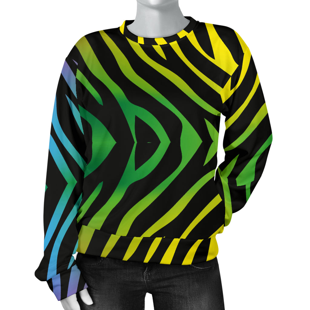 Rainbow Zebra Themed Print Women Long Sleeve Sweatshirt