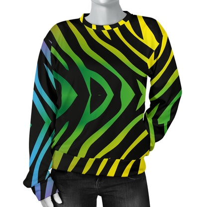 Rainbow Zebra Themed Print Women Long Sleeve Sweatshirt