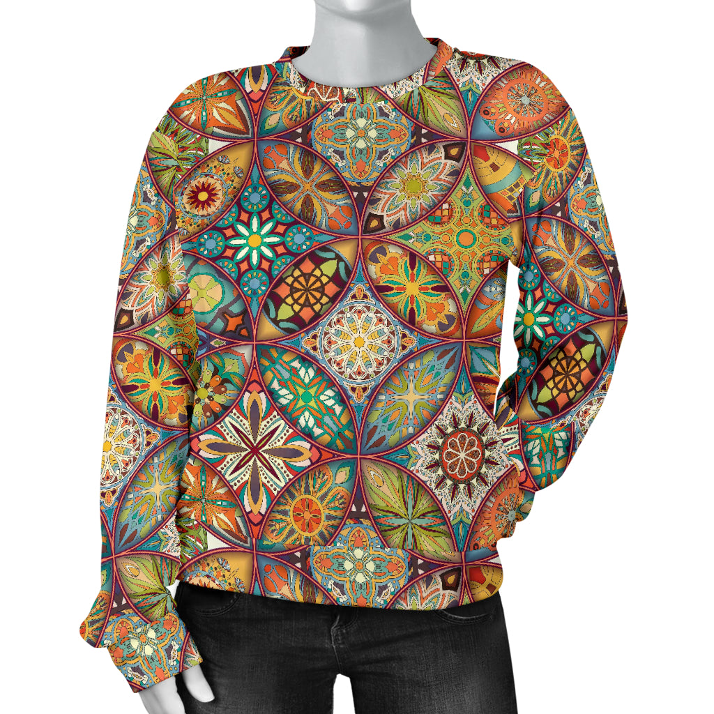 Mandala Flower Themed Design Print Women Long Sleeve Sweatshirt