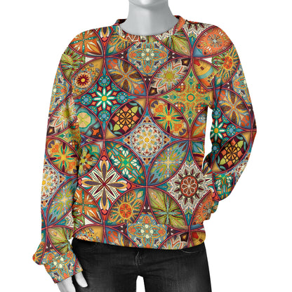 Mandala Flower Themed Design Print Women Long Sleeve Sweatshirt